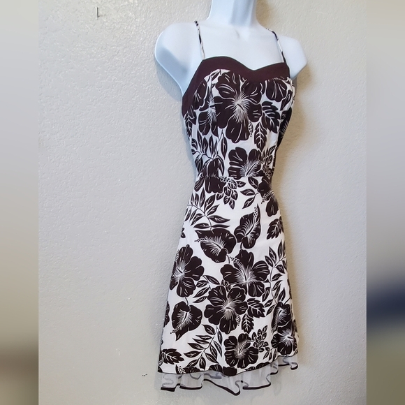 💚5/$25 Speechless Brown & Cream Floral Tropical Sweetheart Midi Dress Size 11 - Picture 4 of 7